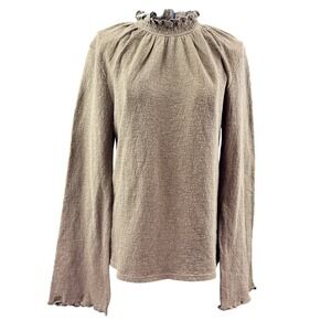 Madewell Texture & Thread Smocked Mock Neck Bell Sleeve Top‎ AF978 Olive Brown M